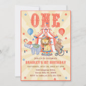 Circus Carnaval & Dieren 1e Verjaardag Uitnodiging (Voorkant)