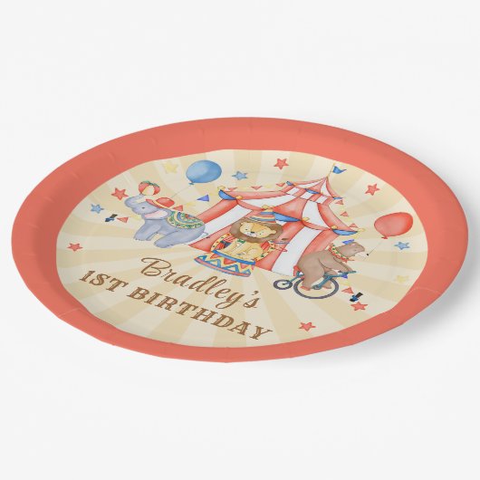 Circus Carnaval & Dieren Verjaardagsfeest Papieren Bordje (Gekanteld)