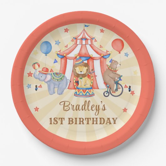 Circus Carnaval & Dieren Verjaardagsfeest Papieren Bordje (Voorkant)