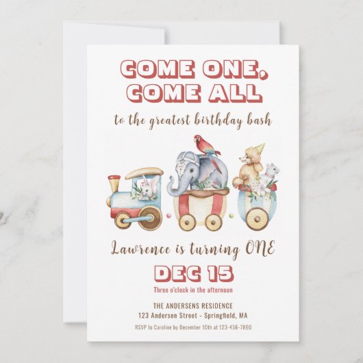 Circus Carnaval Festival Animal Train Kind Verjaar Kaart (Voorkant)