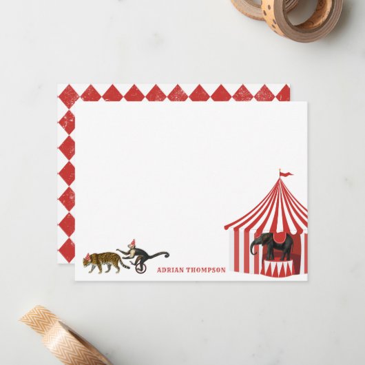 Circus Carnaval Festival Dieren Big Top Kinderen Notitiekaartje (Voorkant / Achterkant in situ)