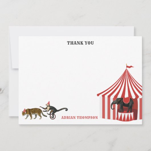 Circus Carnaval Festival Dieren Grote Top Kinder Bedankkaart (Voorkant)