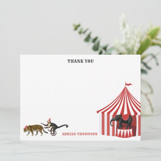 Circus Carnaval Festival Dieren Grote Top Kinder Bedankkaart (Staand voorkant)