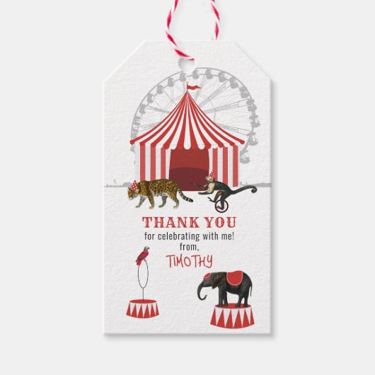 Circus carnaval festival thema grote top verjaarda cadeaulabel (Voorkant)