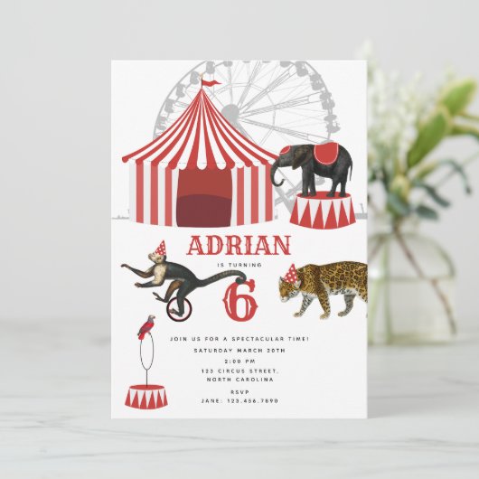 Circus carnaval festival thema grote top verjaarda kaart (Staand voorkant)