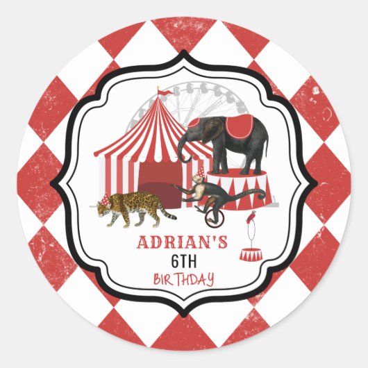 Circus carnaval festival thema grote top verjaarda ronde sticker (Voorkant)