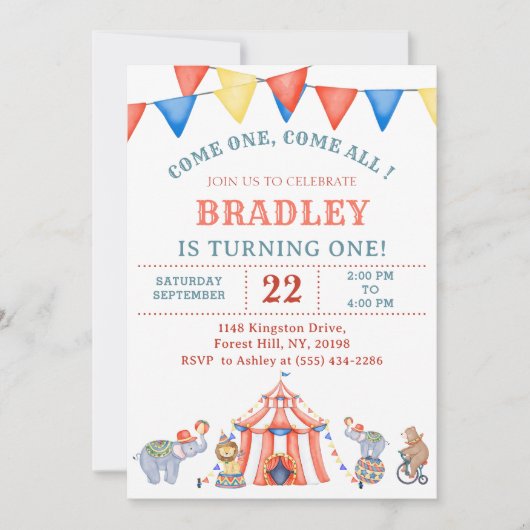 Circus Carnaval Festival Verjaardagsfeest Uitnodig Kaart (Voorkant)