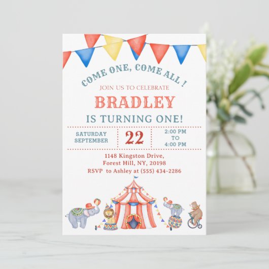 Circus Carnaval Festival Verjaardagsfeest Uitnodig Kaart (Staand voorkant)