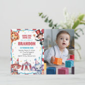 Circus carnaval foto 1e verjaardag kaart (Staand voorkant)