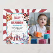 Circus carnaval foto 1e verjaardag kaart (Voorkant / Achterkant)