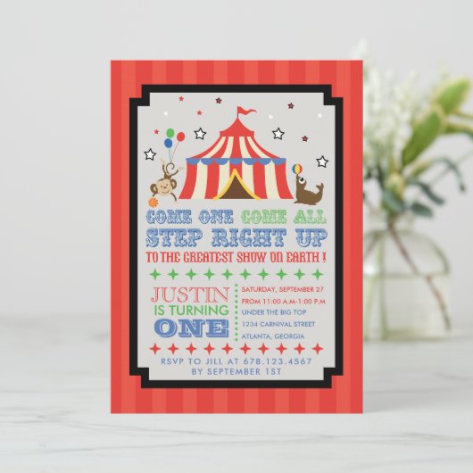 Circus Carnaval Fun Verjaardagsfeest Uitnodiging (Staand voorkant)