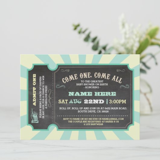 Circus Carnaval Mint Lemon Baby shower Uitnodiging (Staand voorkant)