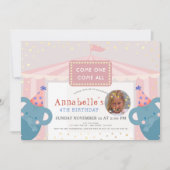 Circus Carnaval Olifant Roze Meisje Foto Verjaarda Kaart (Voorkant)