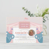 Circus Carnaval Olifant Roze Meisje Foto Verjaarda Kaart (Staand voorkant)