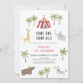 Circus carnaval Party Animals 1st Birthday Invitat Kaart (Voorkant)