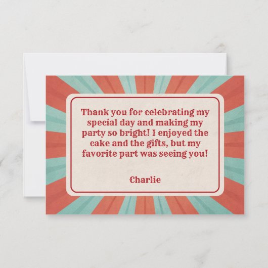 Circus Carnaval Rood Blauw Wit Verjaardag Bedankkaart (Achterkant)