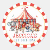 Circus Carnaval Show & Dieren Verjaardagsfeest Ronde Sticker (Voorkant)