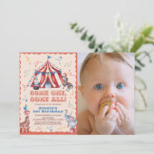 Circus Carnaval Tent Dieren 1e Verjaardag Foto Kaart (Staand voorkant)