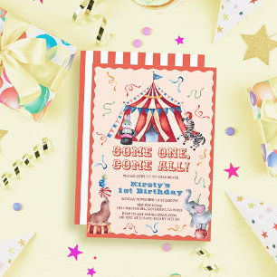 Circus Carnaval Tent Dieren 1e verjaardag Kaart