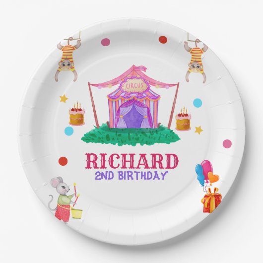 Circus Carnaval thema Kleurrijk Verjaardagsfeest Papieren Bordje (Voorkant)