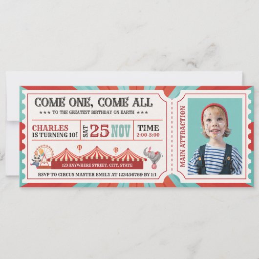  Circus Carnaval Ticket Foto Verjaardag Kaart (Voorkant)