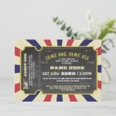 Circus Carnaval Ticket Rood Blauw Baby shower Uitn Kaart (Staand voorkant)