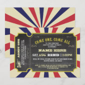 Circus Carnaval Ticket Rood Blauw Baby shower Uitn Kaart (Voorkant / Achterkant)