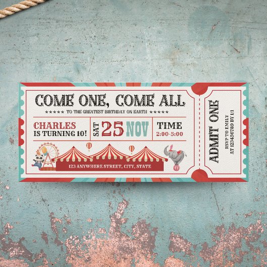  Circus Carnaval Ticket Verjaardag Kaart