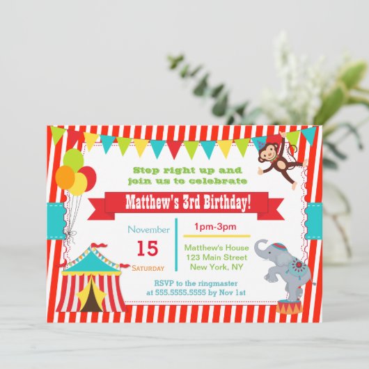 Circus Carnaval Ticket Verjaardagsfeest Uitnodigin Kaart (Staand voorkant)