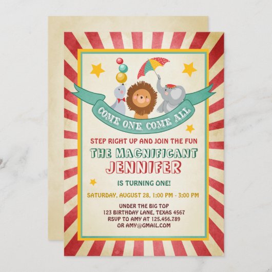  Circus carnaval uitnodiging (Voorkant / Achterkant)