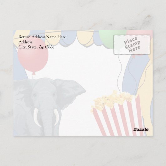 Circus Carnaval Verjaardag / Dank u Briefkaart (Achterkant)