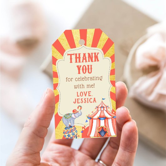 Circus carnaval verjaardag dank u cadeaulabel