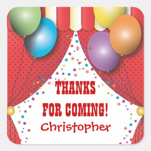 Circus Carnaval Verjaardag Dank u Sticker (Voorkant)