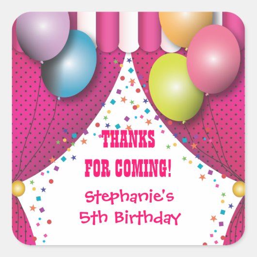 Circus Carnaval Verjaardag Dank u Sticker (Voorkant)