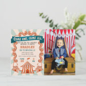  Circus Carnaval Verjaardag Foto Uitnodiging (Staand voorkant)