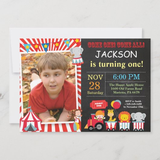Circus Carnaval Verjaardagsfeest Fotouitnodiging Kaart (Voorkant)