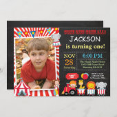 Circus Carnaval Verjaardagsfeest Fotouitnodiging Kaart (Voorkant / Achterkant)