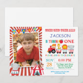 Circus Carnaval Verjaardagsfeest Fotouitnodiging Kaart (Voorkant / Achterkant)