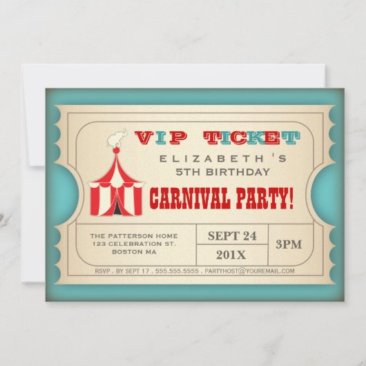  Circus Carnaval Verjaardagsfeest Ticket Kaart (Voorkant)