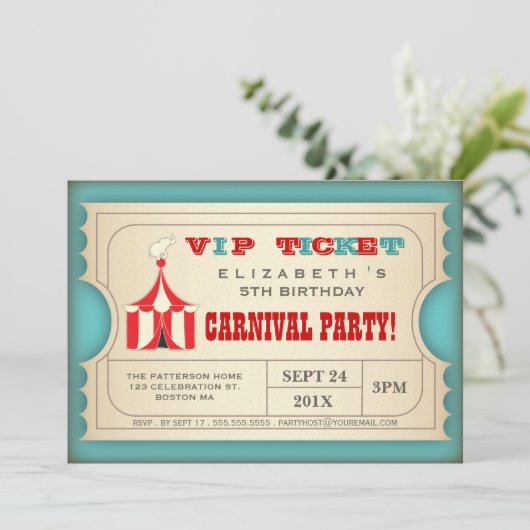 Circus Carnaval Verjaardagsfeest Ticket Kaart (Staand voorkant)