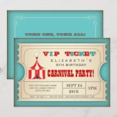  Circus Carnaval Verjaardagsfeest Ticket Kaart (Voorkant / Achterkant)