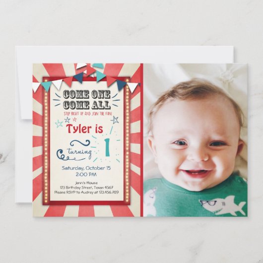 Circus carnaval verjaardagsuitnodiging Big Top Kaart (Voorkant)