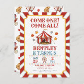 Circus Carnaval Verjaardagsuitnodiging Briefkaart (Voorkant / Achterkant)