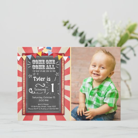 Circus carnaval verjaardagsuitnodiging Grote top C Kaart (Staand voorkant)