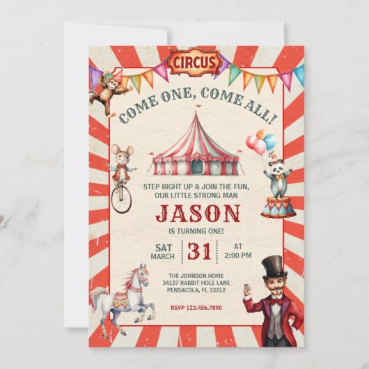  Circus Carnaval Verjaardagsuitnodiging Kaart (Voorkant)