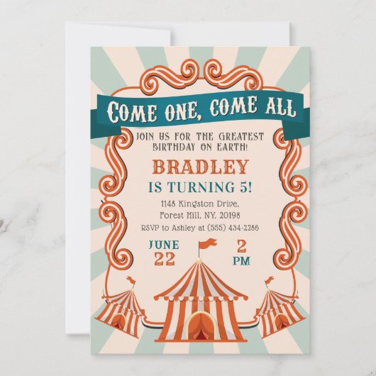  Circus Carnaval Verjaardagsuitnodiging Kaart (Voorkant)