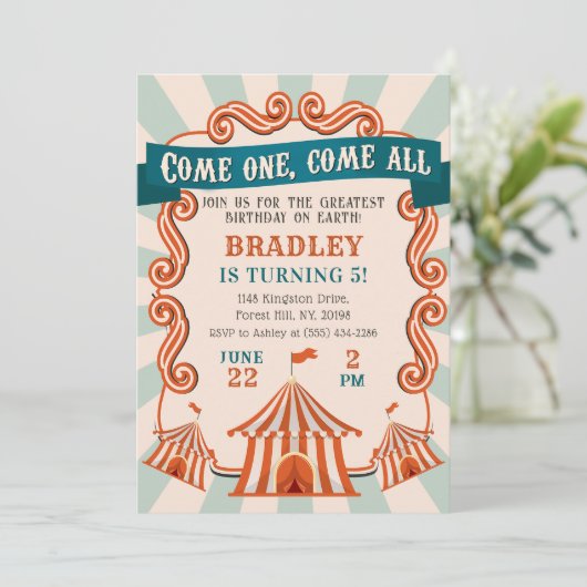  Circus Carnaval Verjaardagsuitnodiging Kaart (Staand voorkant)