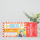 Circus carnaval verjaardagsuitnodiging ticket Jong Kaart (Staand voorkant)