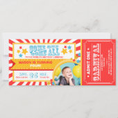 Circus carnaval verjaardagsuitnodiging ticket Jong Kaart (Voorkant)