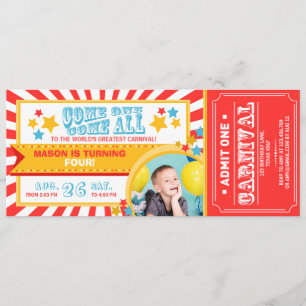 Circus carnaval verjaardagsuitnodiging ticket Jong Kaart